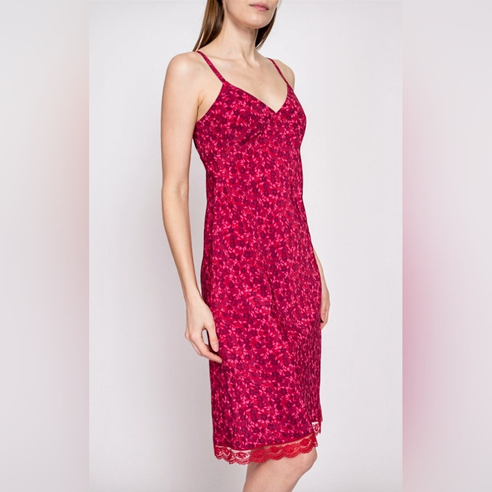 5/$50 EUC Vintage Express Slip Dress Floral Lace Side Zip 90's Pink/Red Sz.9/10 - Picture 2 of 9